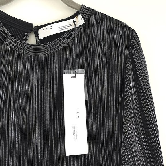 NWT IRO Paris Cuzco Tiered Metallic Plissé-Satin Mini Dress in Black/ Si… - Picture 6 of 11